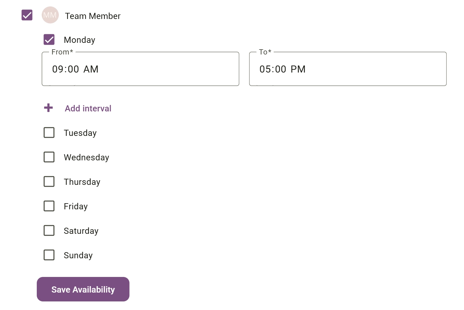 Set Individual Booking Hours screenshot